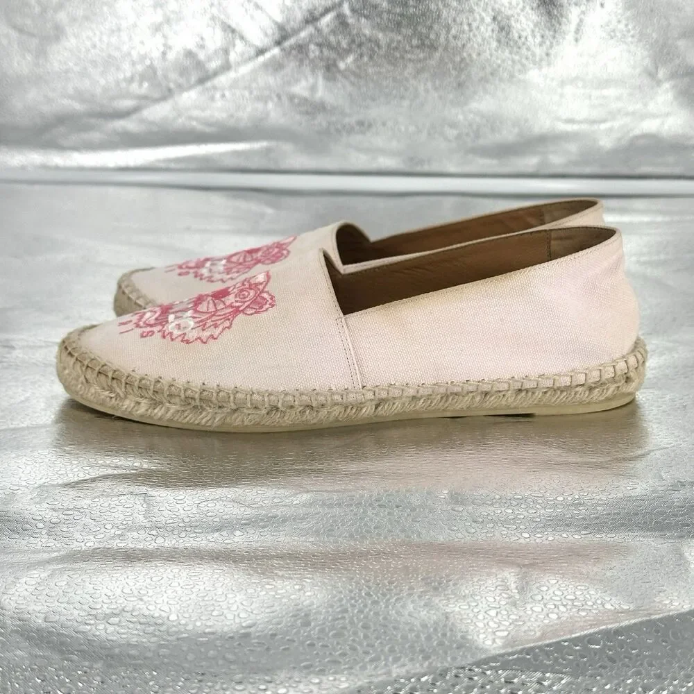 KENZO Paris Tiger Embroidered Canvas Espadrille Flats | Pink Size 39 / US 7.5